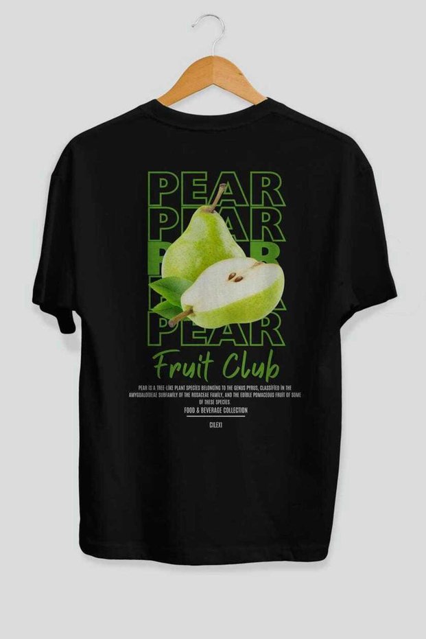 Pear Back Printed Black Oversize T-Shirt Men Women Cotton Crew Neck Tshirt