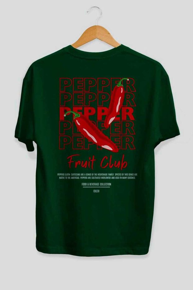 Pepper Back Printed Green Oversize T-Shirt Men Women Cotton Crew Neck Tshirt