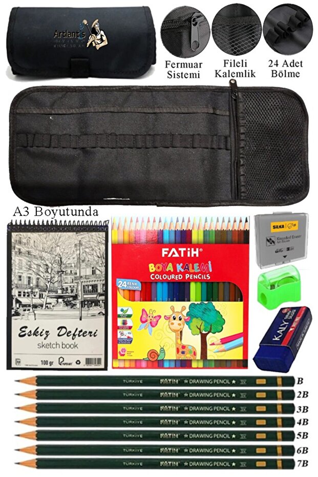 A3 Ring Binder Sketchbook Spiral Roller Pen Holder Black 24 Compartments 24 Colors Gouache Graduated Pen Dough