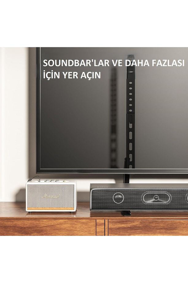Ayarlanabilir Yükseklikli TV Ayak Standı 32-75 İnç Uyumlu 50 kg Taşıma Metal Siyah Ayaklık - 8