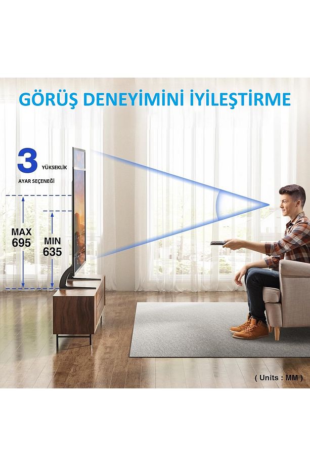 Ayarlanabilir Yükseklikli TV Ayak Standı 32-75 İnç Uyumlu 50 kg Taşıma Metal Siyah Ayaklık - 5