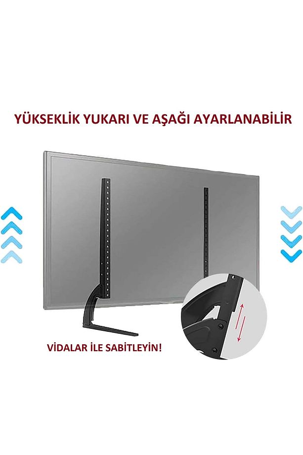Ayarlanabilir Yükseklikli TV Ayak Standı 32-75 İnç Uyumlu 50 kg Taşıma Metal Siyah Ayaklık - 4