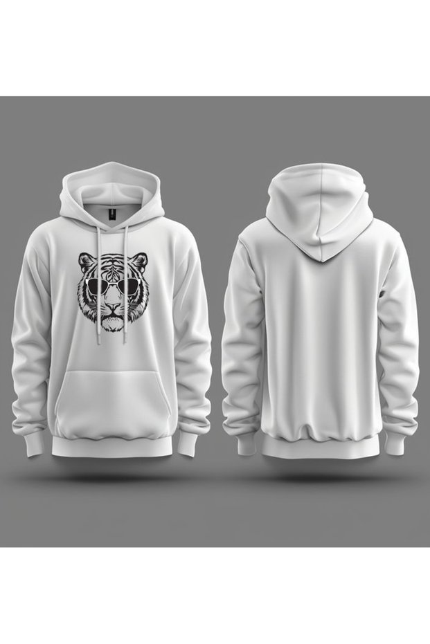 New Season Tiger Printed 3 Thread Cotton Hooded Sweatshirt Sebesta Fashion