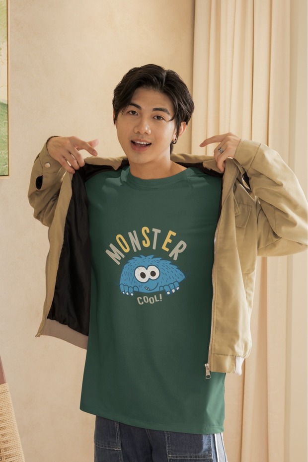 Men/Women Monster Cool Transfer Printed Round Neck Short Sleeve T-Shirt