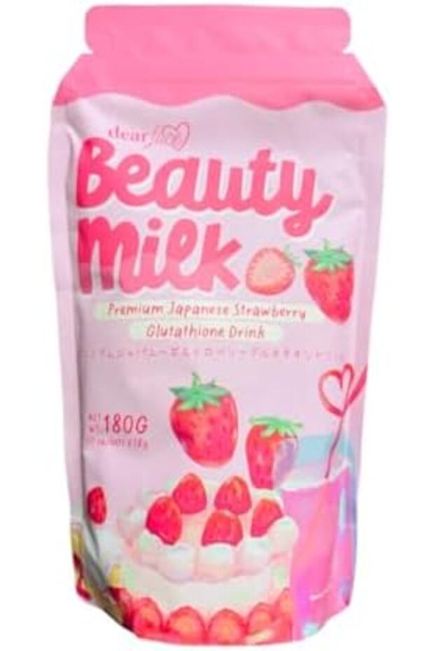 Face Beauty Milk Japanese Collagen STRAWBERRY Drink - 50,000mg Hydrolyzed Collagen, 6.3 Ounce (