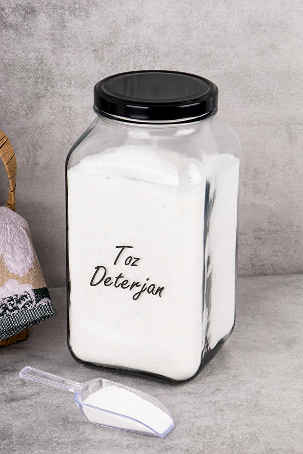 Glass Detergent Jar Powder Detergent Storage Container Glass Storage Container with Scale Label Detergent Dispenser 3000ml - 4