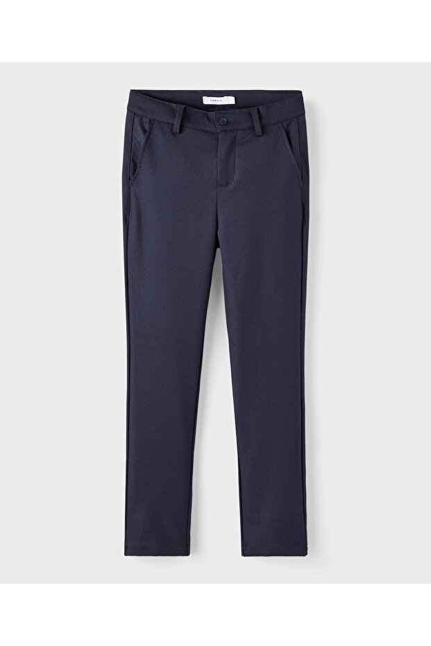 Button Closure Trousers - Dark Blue - 4