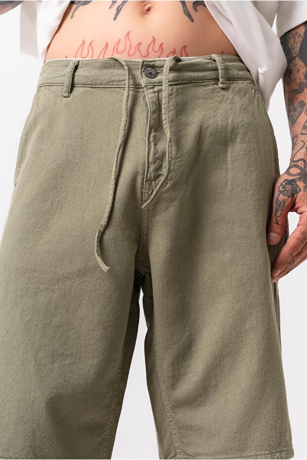 Erkek Parça Boya Şort Haki - 5