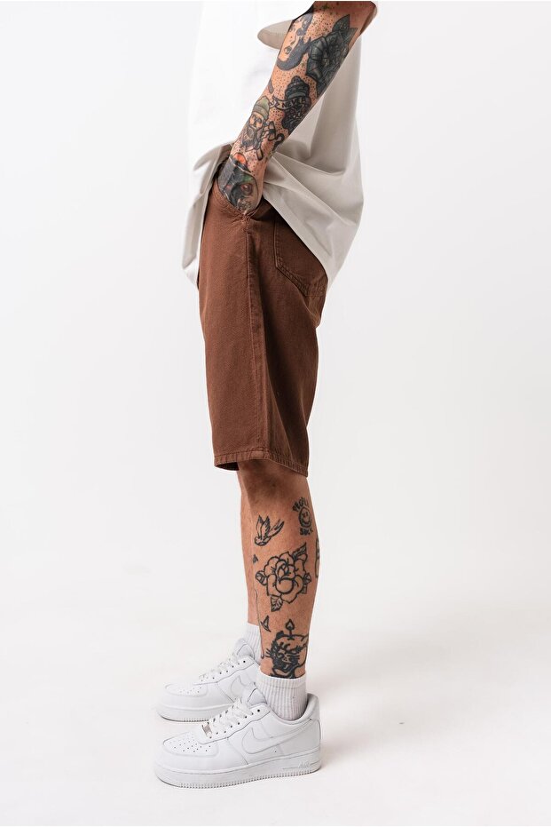 Erkek Parça Boya Şort Kahve - 3