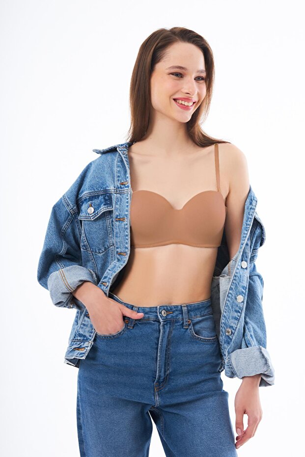 حمالة صدر بدون حمالات بدون حشوة باللون البيج - 7