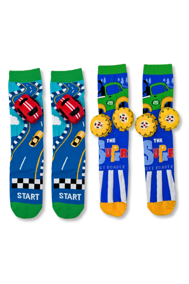 Funky 3D High Socks for Kids & Teens – Fun Socks - Truck & Racing Car