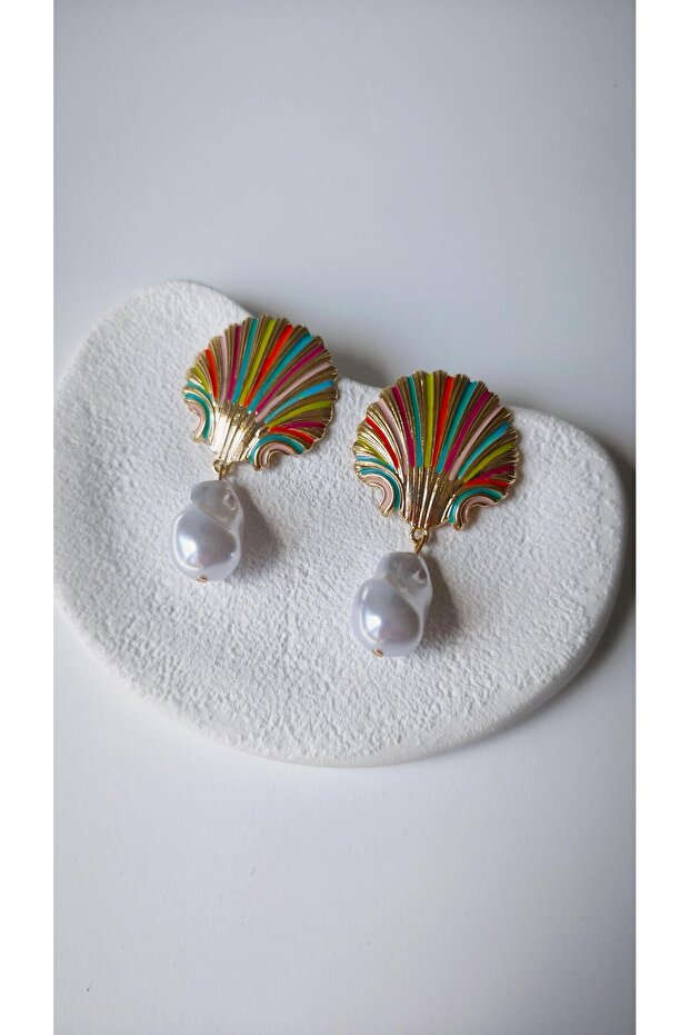 Artificial Baroque Pearl Dangle Plate Colorful Mussel Earrings