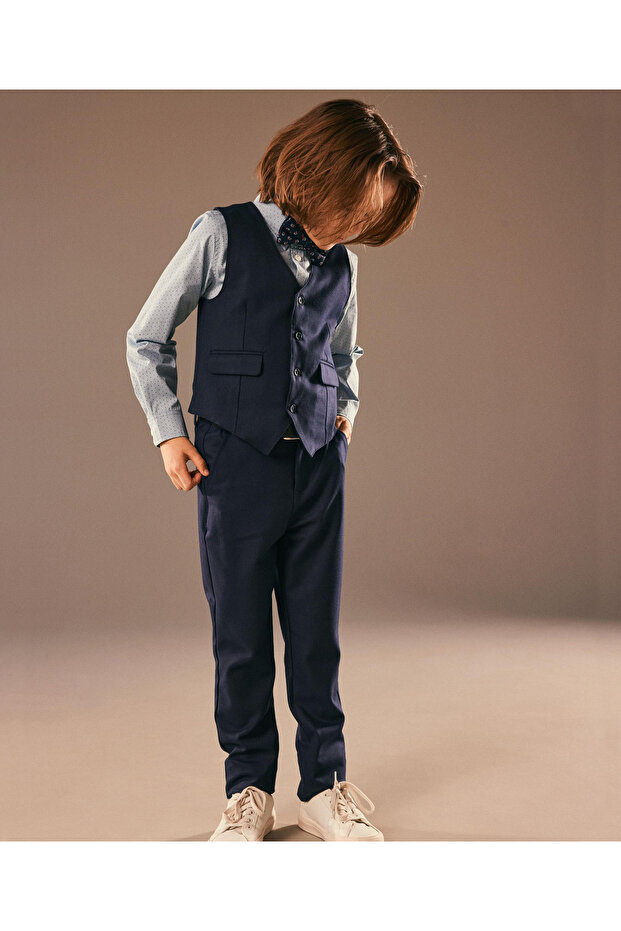 Button Closure Trousers - Dark Blue - 1