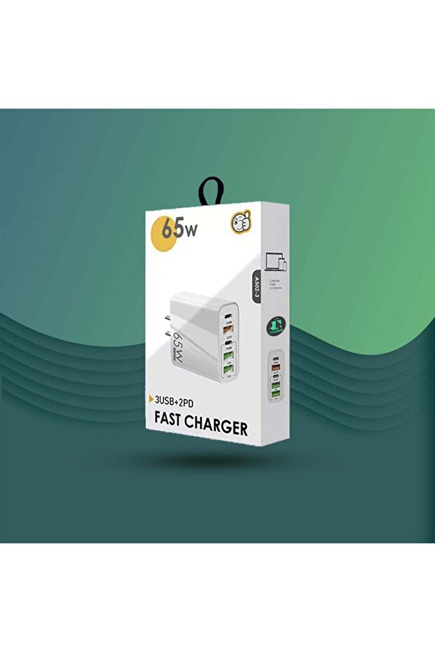 Încărcător de rețea, 5 porturi, încărcare rapidă 65W, 3 x USB, 2 x Tip-C, cablu de date USB-C inclus, adaptor universal C - 8