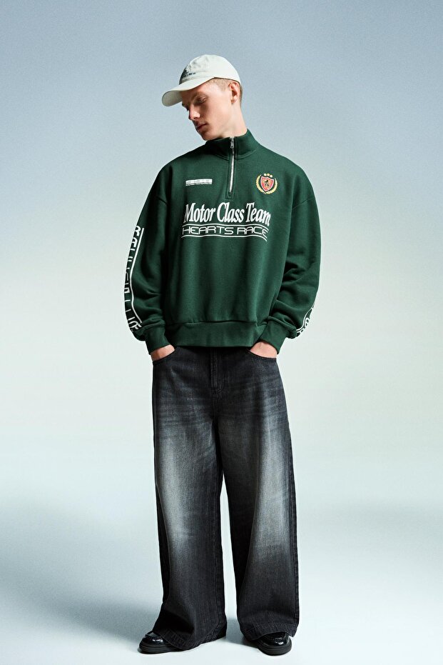 Baskılı fermuarlı sweatshirt - 4