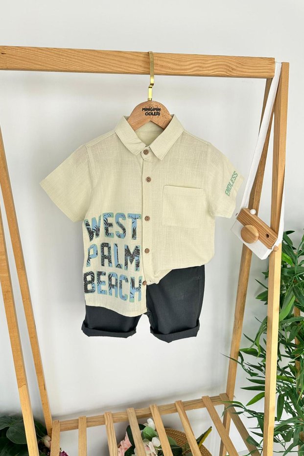Mini My Pimples West Palm Beach Printed Boys Shirt Shorts Set - Green