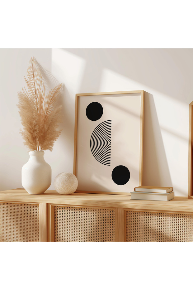 Geometrik Soyut Ahşap Çerçeveli 3'lü Poster Tablo Seti | Modern Stil Minimal Duvar Dekoru - 3