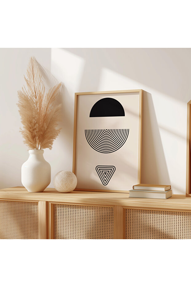 Geometrik Soyut Ahşap Çerçeveli 3'lü Poster Tablo Seti | Modern Stil Minimal Duvar Dekoru - 4