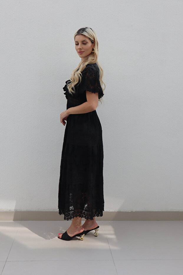 Kayley gold trim crochet maxi