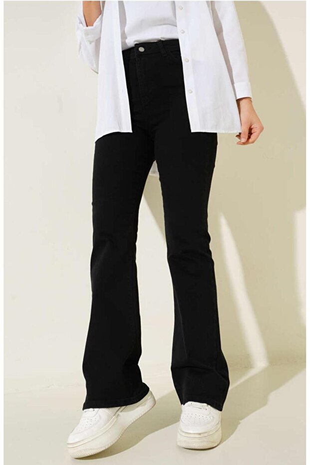 Women's High Waist Lycra Gathering Spanish Leg Jean Pants