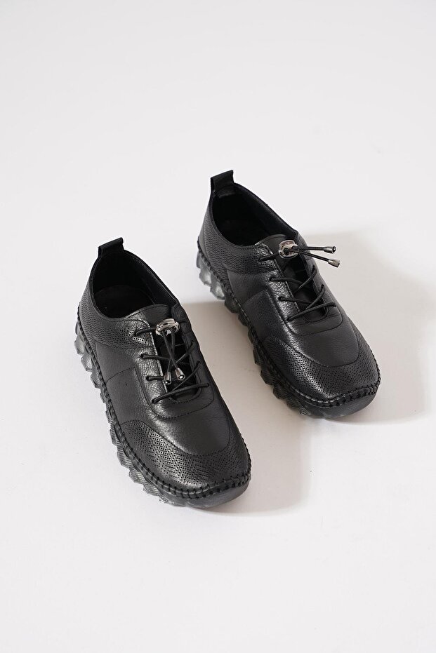 Ase Sole Strut Laser Women's Genuine Leather Shoes Black Skin