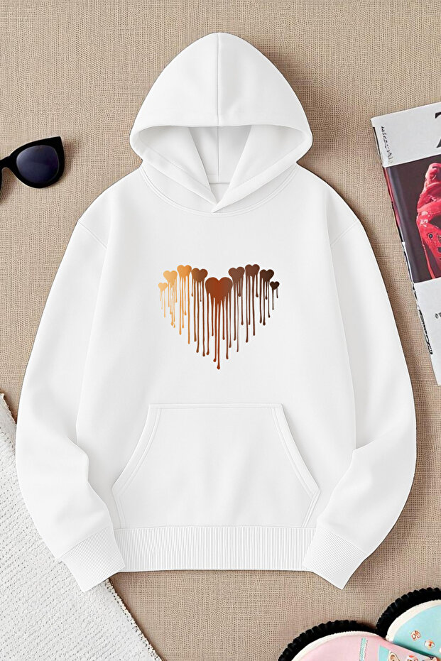 Unisex Melting Hearts Design Printed Sweatshirt