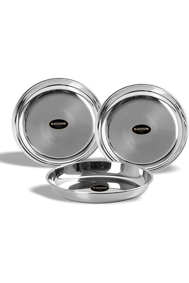 Stainless Steel Dinner Plates, Rice Plates, Set of 3 Pieces (19.5 cm)