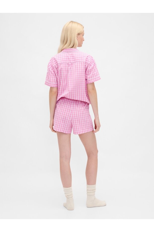 Kadın Pembe Poplin Pijama Boxer Şort - 3