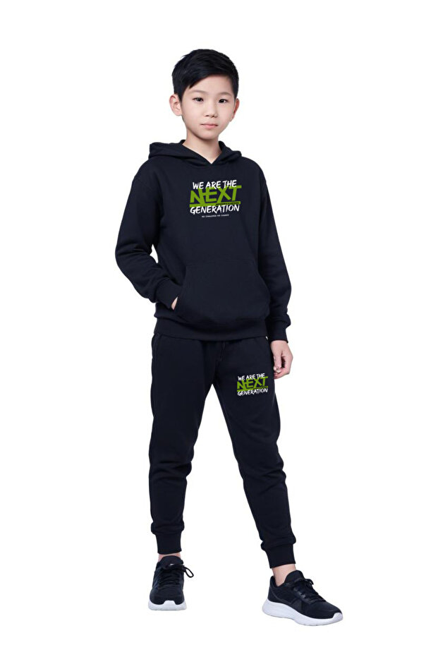 Kangaroo Pocket Hooded Next Printed Boy's Tracksuit Set