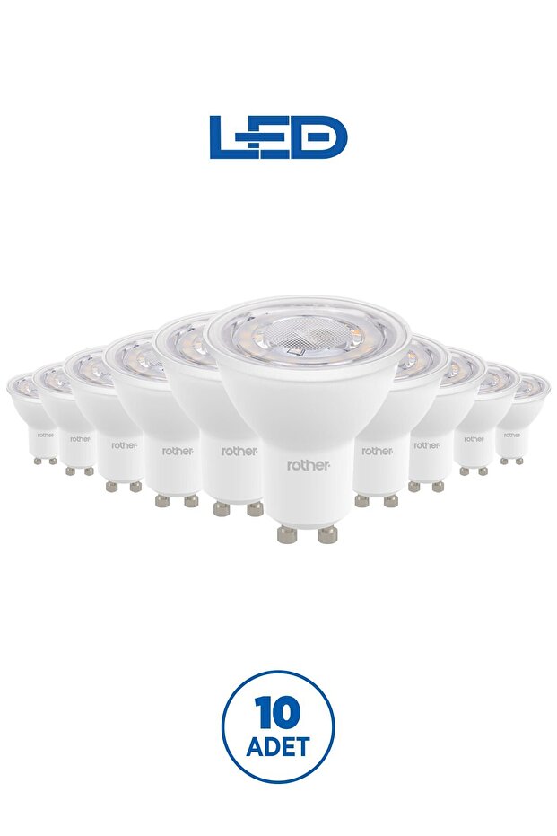 RTL11121-10 GU10 LED Spot Ampul 6W 540 Lümen 3000K Sarı Işık Enerji Tasarruflu Ampul 10 Adet - 1