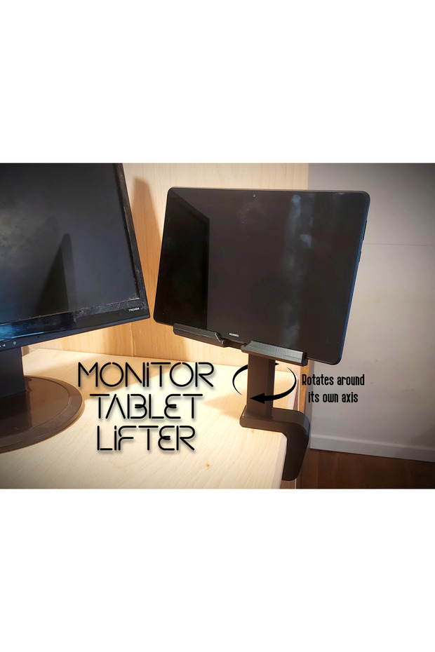 360° Dönebilen Ayarlanabilir Tablet ve Monitör Yükseltici Stand - Masa Kenarı Aparatı - 1
