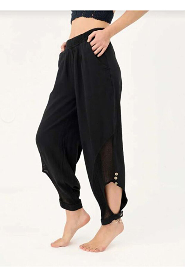 Mesh Leg Linen Shalwar Women's Trousers - Bohemian Style