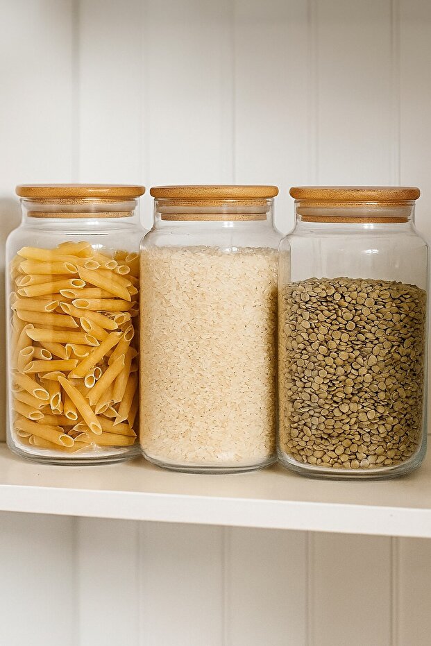 3 Pieces Borosilicate Glass Food Jar with Bamboo Lid 3 Liters