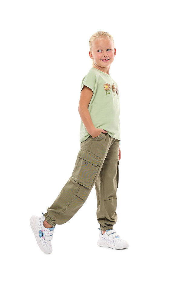 بنطال جينز كارجو سادة مع خصر برباط - 1