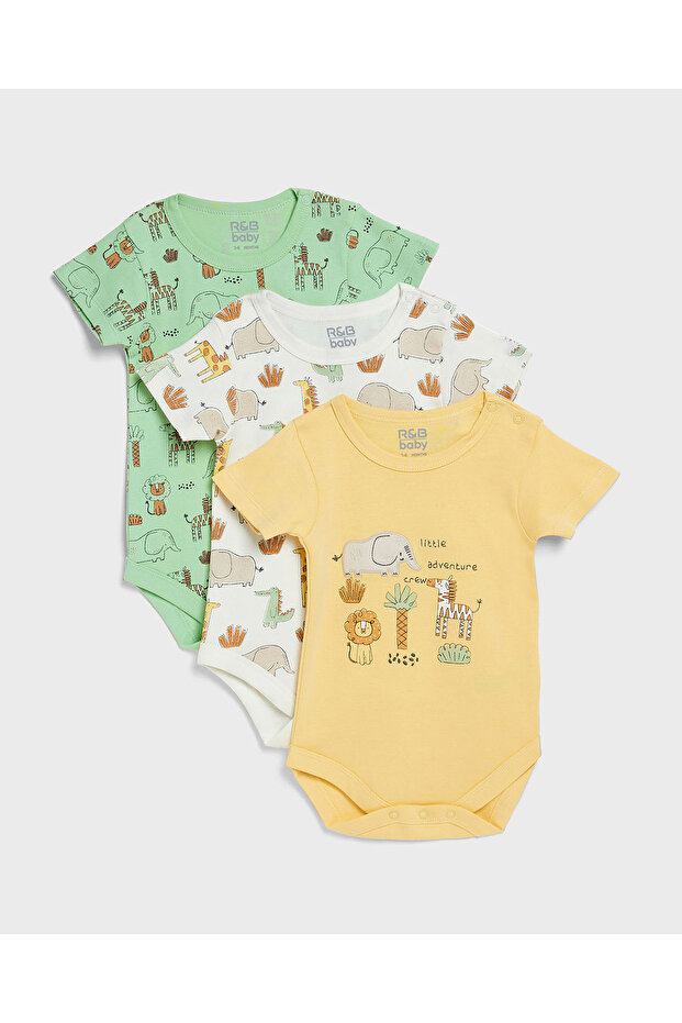 3 Pack Printed Bodysuits with Short Sleeves