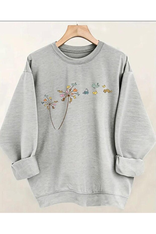 Floral Printed Crew Neck Fleece Sweatshirt