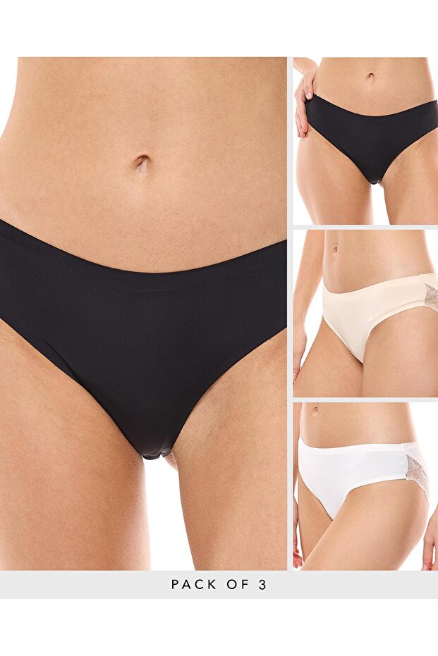 3 Pack Lace Trim Seamless Bikini Briefs