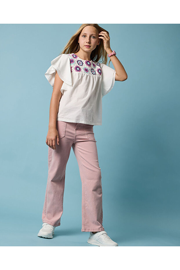 Solid Bootcut Pants with Button Closure - 1