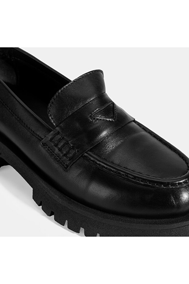 Kadın Siyah Deri Loafer - 6