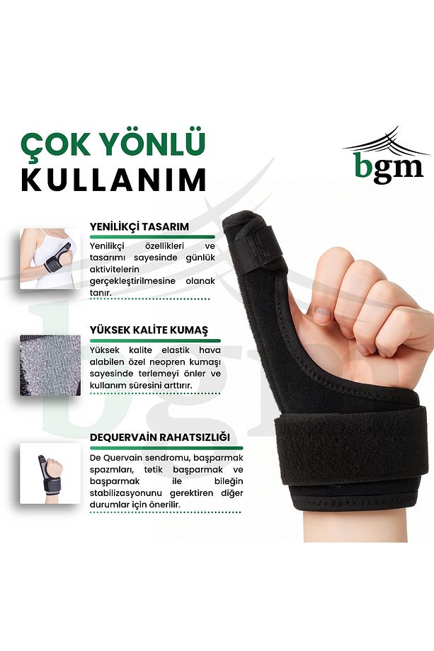 Siyah Baş Parmak Ateli Destek Ateli Siyah Dequervain Tespit Ateli - 3
