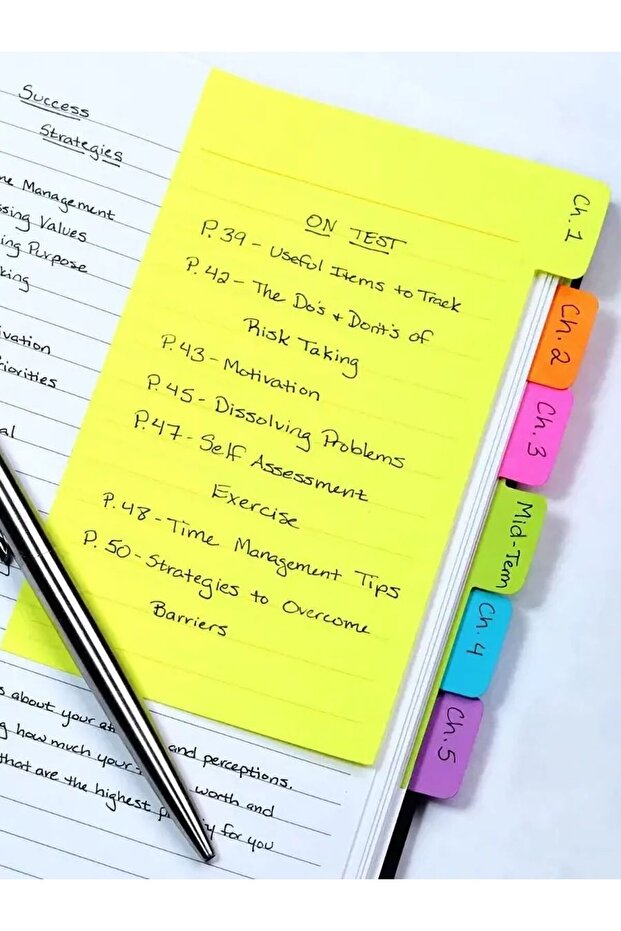 1pc Index Divider Sticky Notes, Tabbed Self-Stick Lined Note Pad, 60 Ruled Notes, Assorted Neon C... - 7