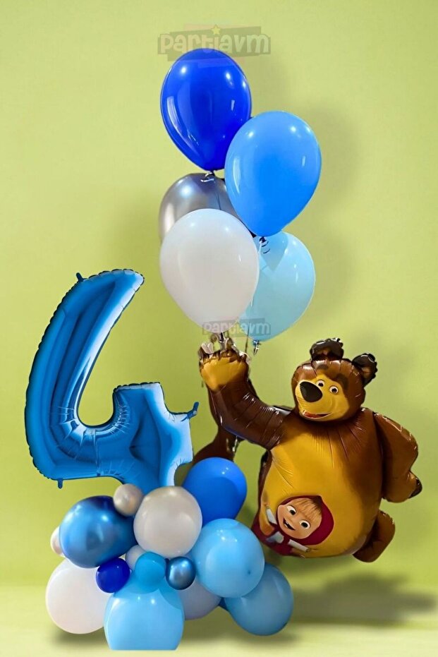 4 Year Old Masha and the Bear Blue Number Balloon Set Masha and the Bear Themed Birthday Balloon Set