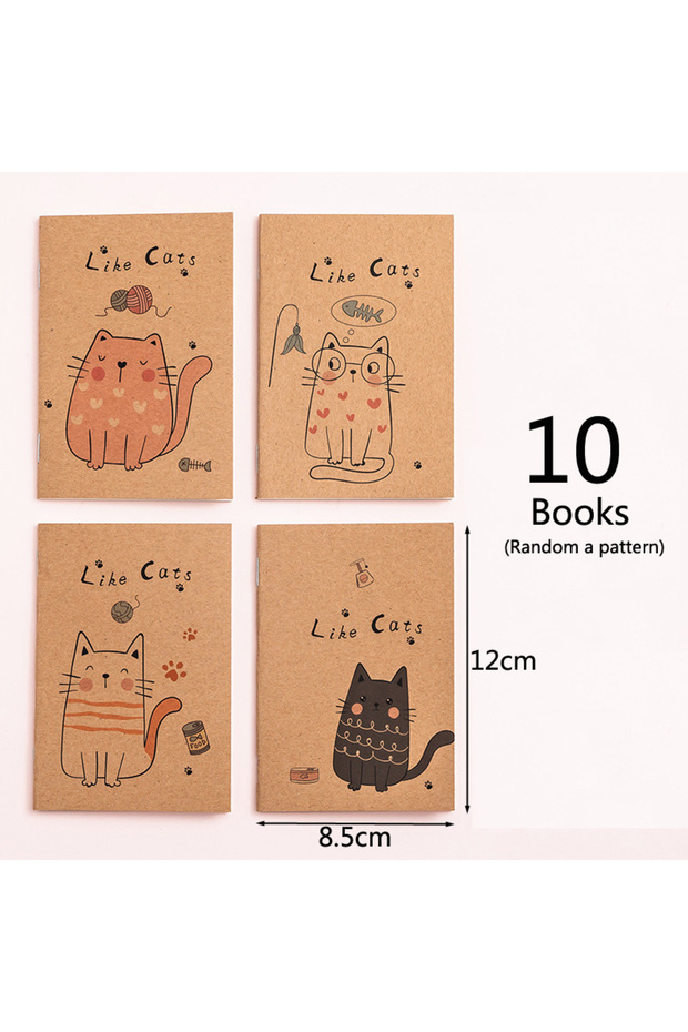 10 كتب قطط، عبوة من 10 دفاتر ملاحظات صغيرة ريترو كرافت، 16 ورقة، مجلات جيب كرتونية فاكهة فضائية لـ St.