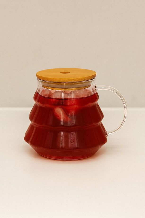 Çam Ağacı Model Borosilikat Cam Bardak, 400 ml Kulplu Cam Kupa, Pipet Hediyeli - 3