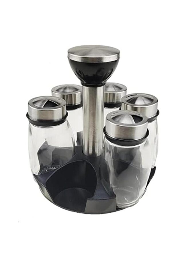 7PC Revolving Spice Rack with Glass Jars, Spinner Countertop Organizer for Kitchen & Gift Idea