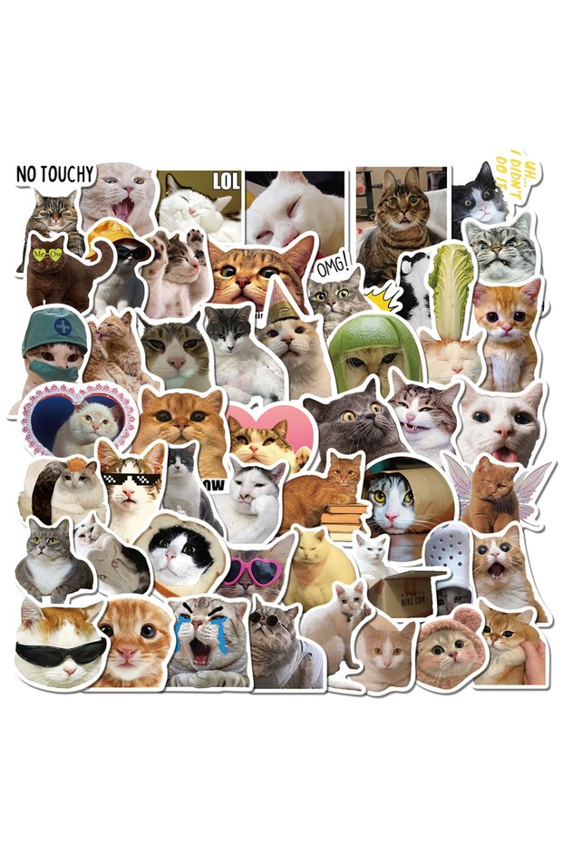 50pcs 50PCS Kawaii Love Cat PVC Sticker Aesthetic Korean Decoration Scrapbooking Stationery School S