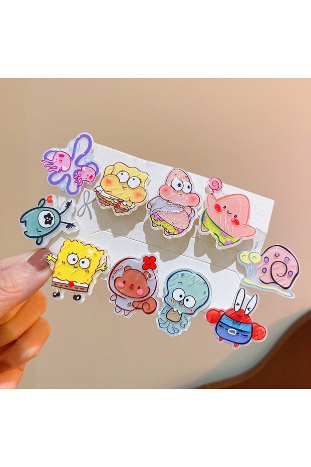 without cardboard 10pcs Spongebob Acrylic Hairpins Cartoon Patrick Star Anime Girls Barrettes Kawaii