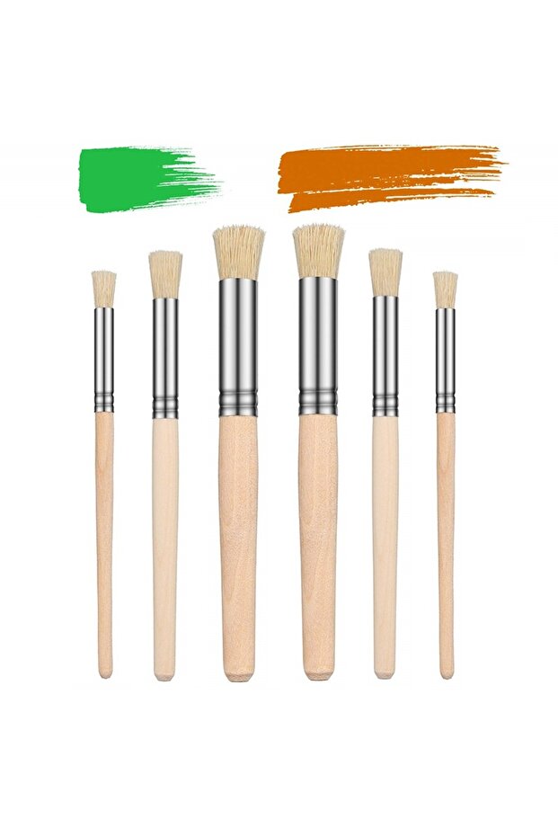 6pcs Bristle 6pcs Wooden Stencil Brushes Pure Natural Stencil Hog Bristle Brushes Dome Art Painting