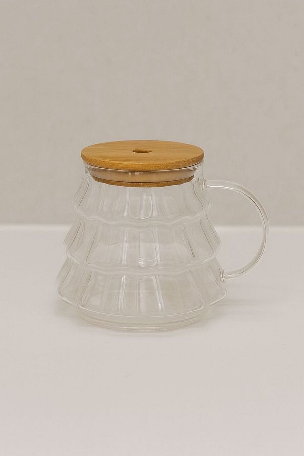 Çam Ağacı Model Borosilikat Cam Bardak, 400 ml Kulplu Cam Kupa, Pipet Hediyeli - 4