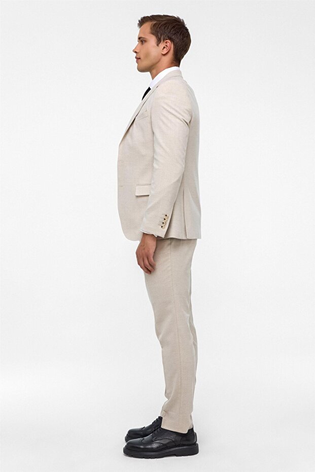 Süvari Dar Kesim 6 Drop Bej Yelekli Takım Elbise - 7